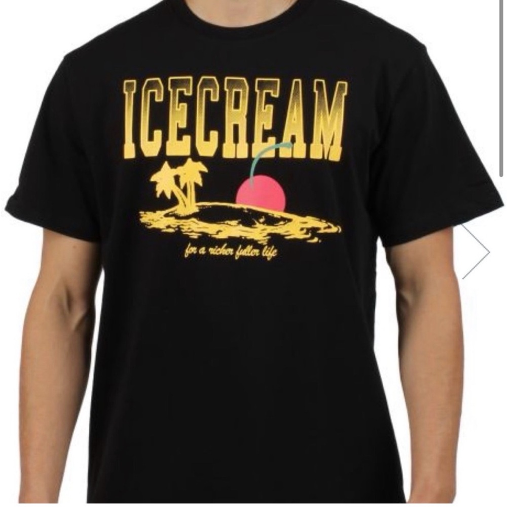 Icecream Black Tee with Yellow Logo & Pink Sun